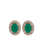 PAR DE ARETAS  ESMERALDAS OVALADAS HALO DIAMANTES