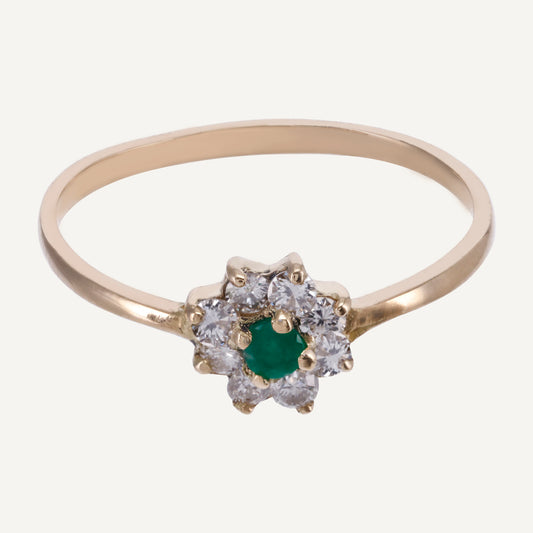 ANILLO FLOR ESMERALDA Y DIAMANTES