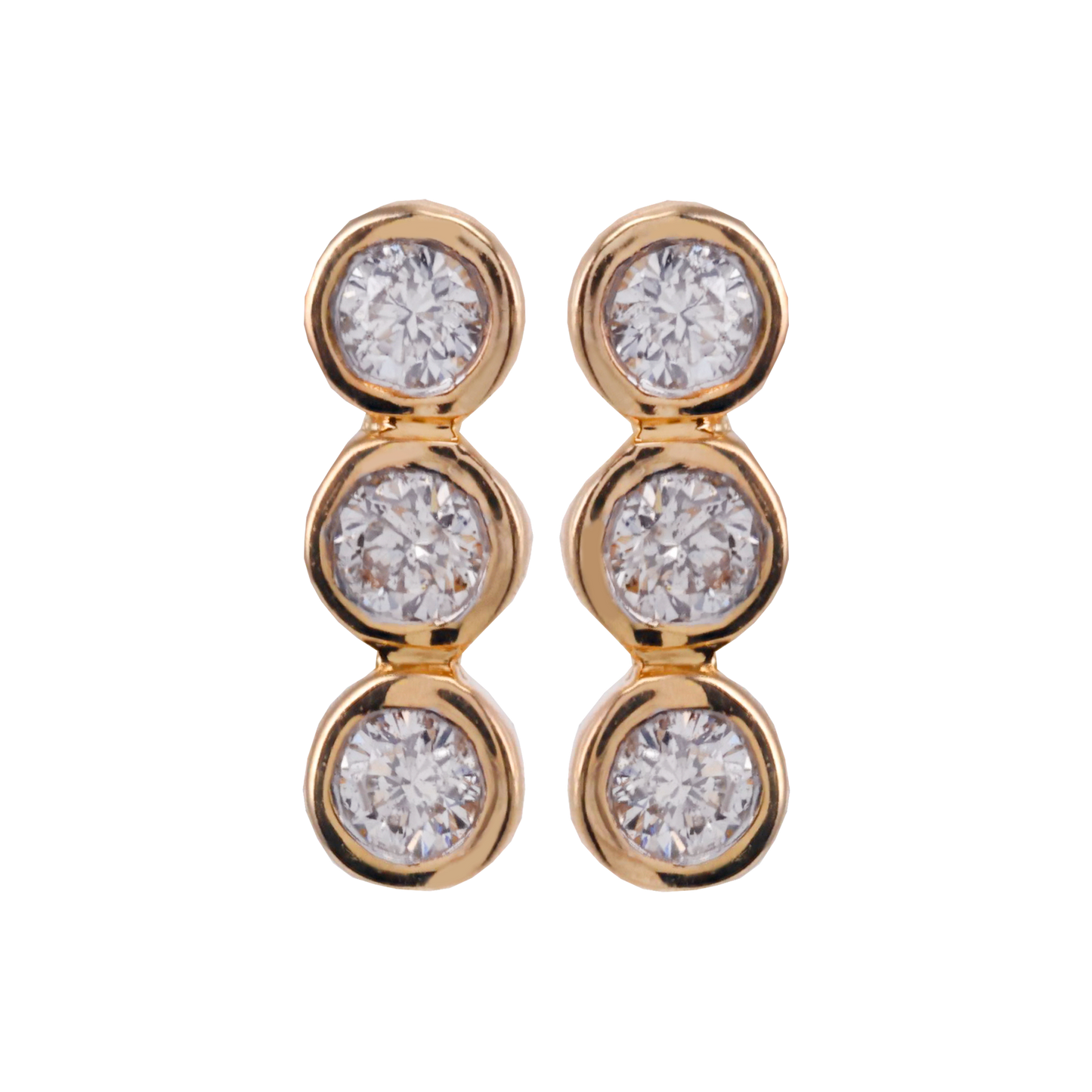 ARETES BEBE 3 DIAMANTICOS ORO 18K