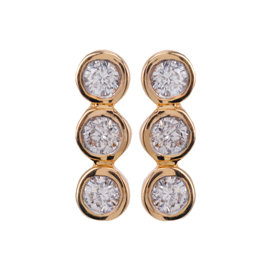 ARETES BEBE 3 DIAMANTICOS ORO 18K