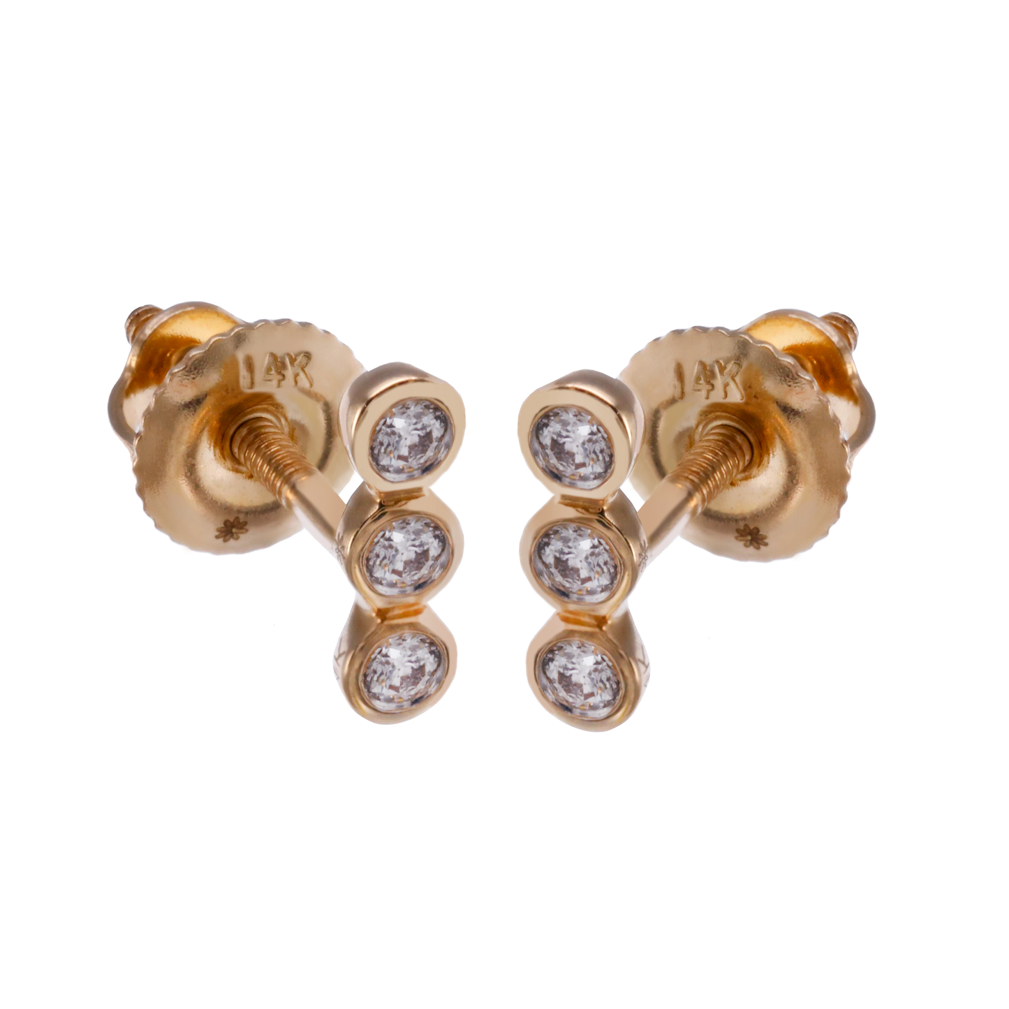 ARETES BEBE 3 DIAMANTICOS ORO 18K