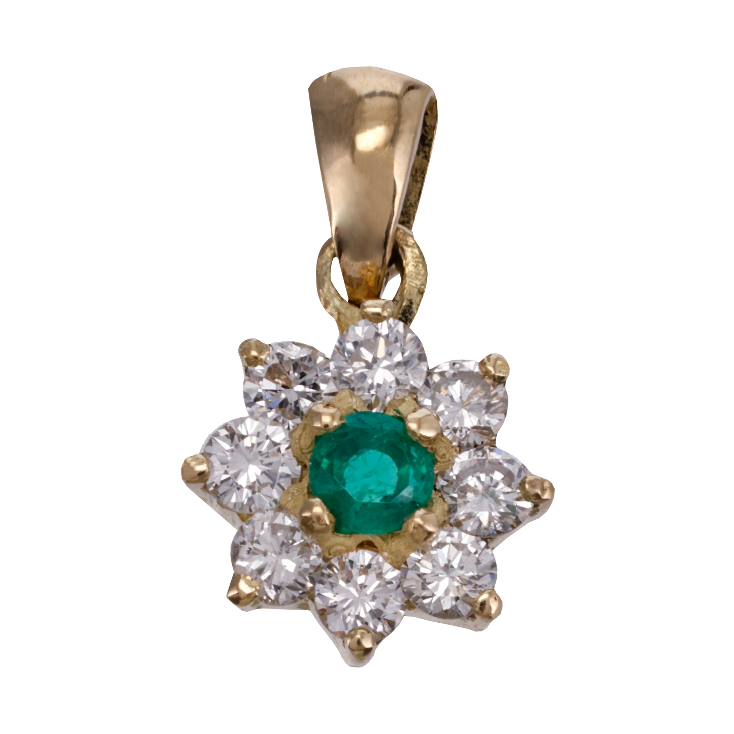 DIJE FLOR ESMERALDA CENTRAL Y DIAMANTES ORO 18K