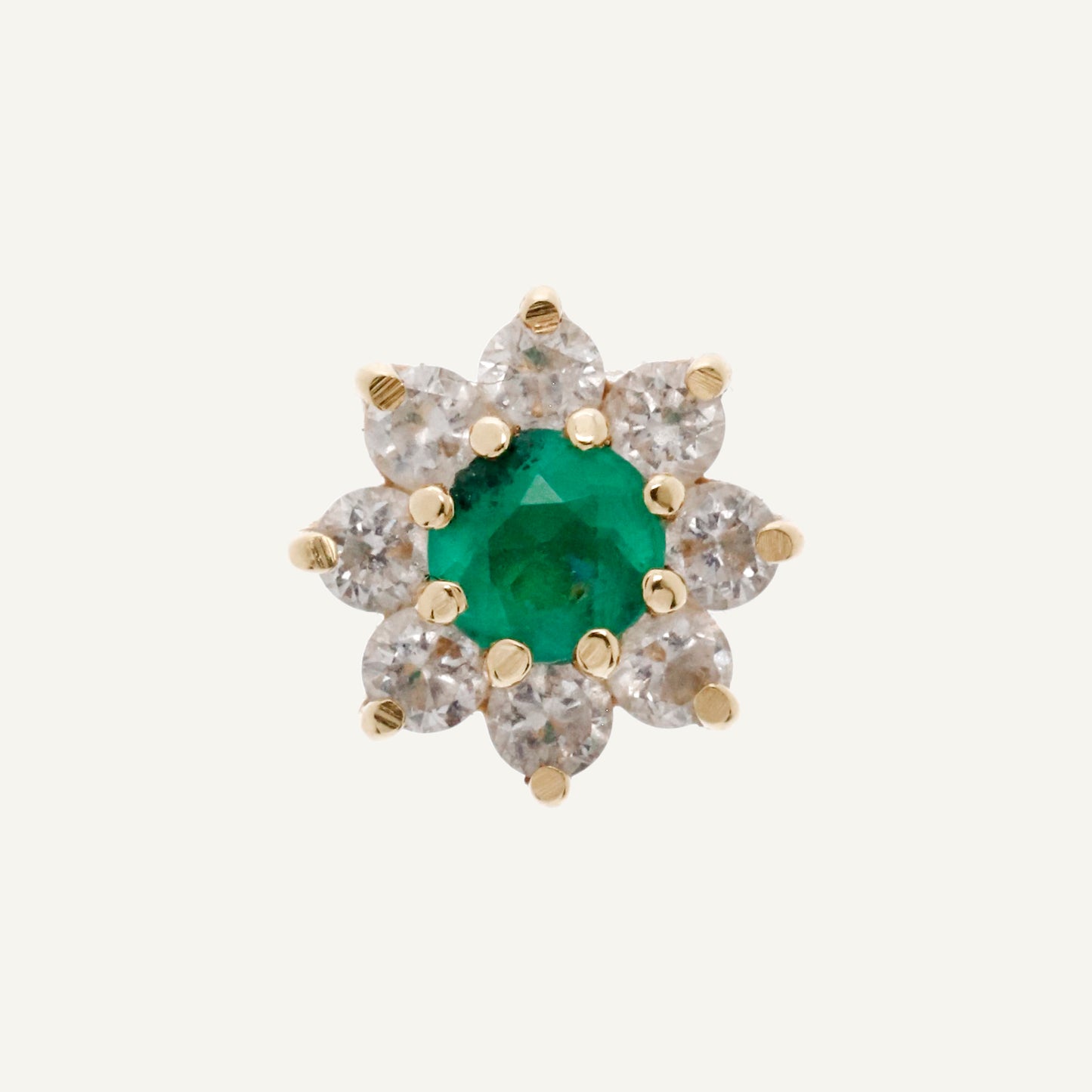 ARETE FLOR ESMERALDA Y DIAMANTES ORO 18K