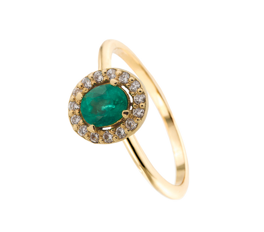 ANILLO ESMERALDA OVALADA Y HALO DIAMANTES